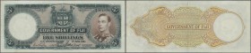 Fiji: 5 Shillings 1951 P. 37k, light folds in paper, pressed, still strongness in paper and nice colors, no holes or tears, condition: F.