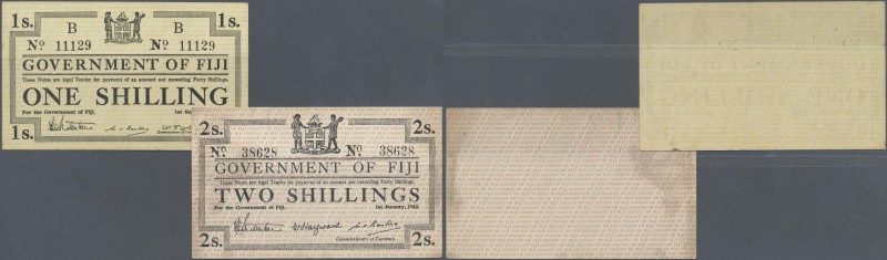 Fiji: set of 2 notes Government of Fiji 1 and 2 Shillings 1942 P. 48, 49, both i...