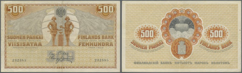Finland: 500 Markkaa Kullassa 1909, P.23 with serial number 232385, vertically f...