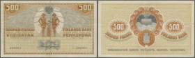 Finland: 500 Markkaa Kullassa 1909, P.23 with serial number 232385, vertically folded, some other minor creases and a few spots along the note. Condit...
