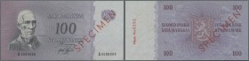 Finland: 100 Markkaa 1963 Specimen P. 106s, zero serial numbers, red specimen overprint, light dints at right, condition: aUNC.