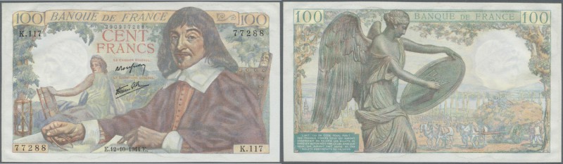 France: 100 Francs 1944 P. 101a, fresh crisp banknote paper, no pinholes, light ...