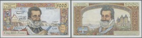 France: 5000 Francs 1958 P. 135a, center fold and horizontal fold, pressed, a few pinholes at left, no tears, strill crispness in paper and original c...