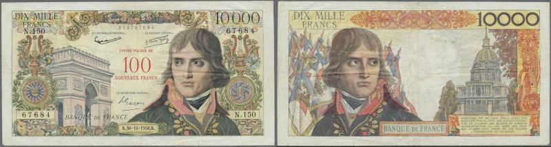 France: 100 Nouveaux Francs on 10.000 Francs 1958, P.140, small tear at lower ma...
