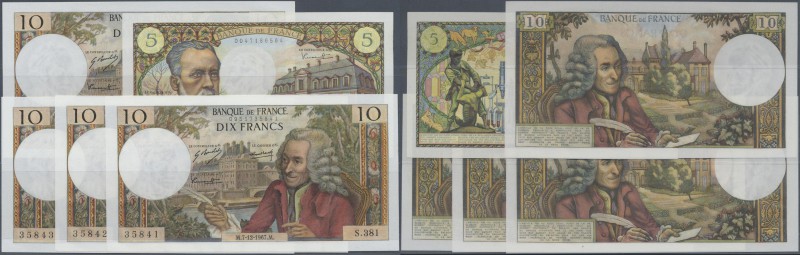 France: set of 5 notes containgin 4x 10 Francs 1967 CONSECUTIVE numbers and 5 Fr...