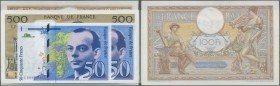 France: set of 25 notes containing 2x 50 Francs ”Petit Prince” (UNC), 2x 500 Francs 1975 and 1977 (UNC & VF), 200 Francs 1990 (F+), 10 Francs 1975 (UN...