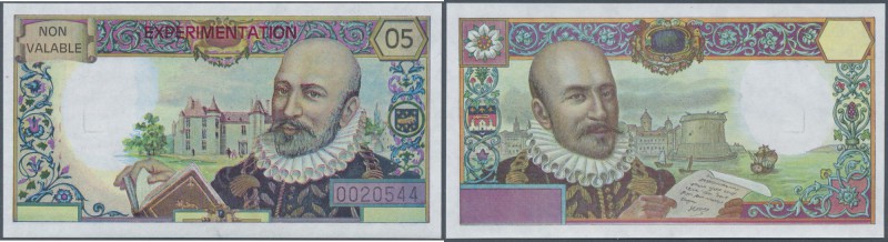 France: Specimen / unissued banknote design ”Banque de France” - Montaigne ”5 Fr...