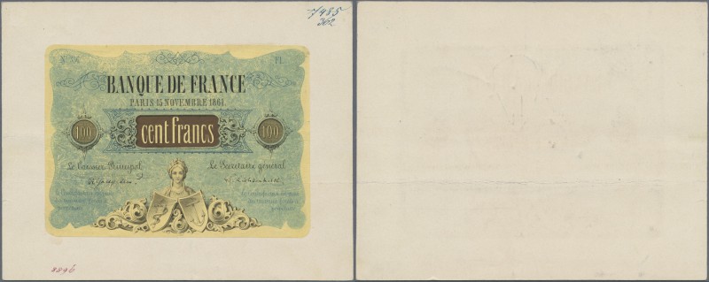 France: This 100 Francs 1861 Proof print of an unissued design was unknown until...