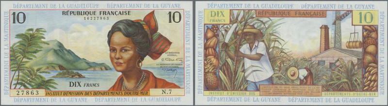 French Antilles: 10 Francs ND P. 8b, 3 light vertical folds, no holes or tears, ...