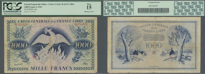 French Equatorial Africa: rare 1000 Francs L.1941 P. 14a, PCGS graded Fine 15 Mi...