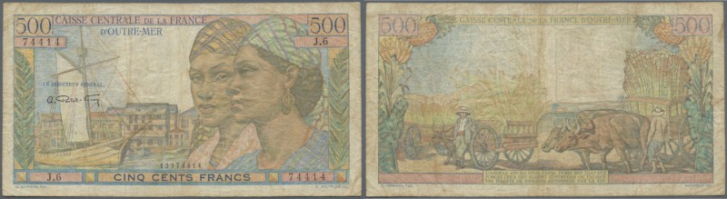 French Equatorial Africa: 500 Francs ND P. 25, used with stained paper and folds...