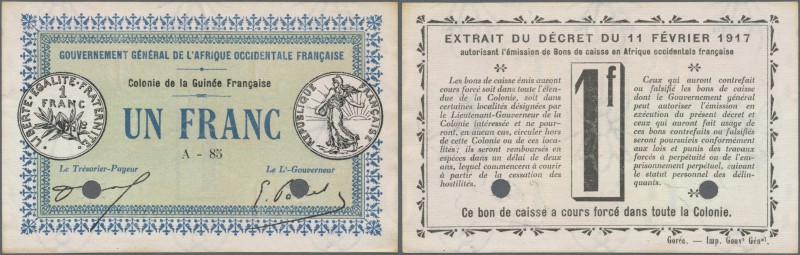 French Guinea: 1 Franc Proof Print P. 2p without serial numbers and cancellation...