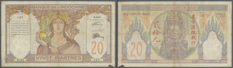 French Indochina: set of 2 notes 20 Piastres ND P. 50, both used with folds and ...