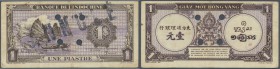 French Indochina: 1 Piastre ND(1942-45) P. 60 with 4 cancellation holes and stamped ”Annulé”, used with several folds but without tears, still strongn...