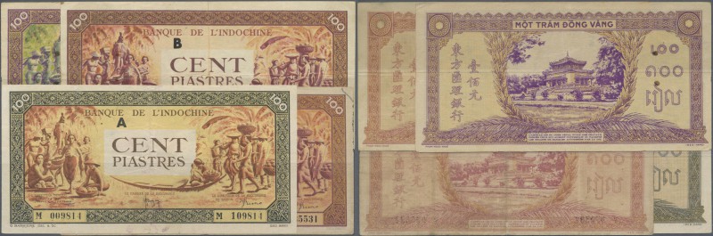 French Indochina: set of 4 notes containing 2x 100 Piastres letter B and C ND(19...