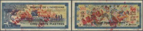 French Indochina: 500 Piastres ND(1942-45) P. 68 with red stamps Annullé on both sides, more seldom seen note and rare with this cancellation stamps, ...
