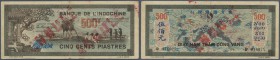 French Indochina: 500 Piastres ND(1942-45) P. 69 with red stamps Annullé on both sides, more seldom seen note and rare with this cancellation stamps, ...