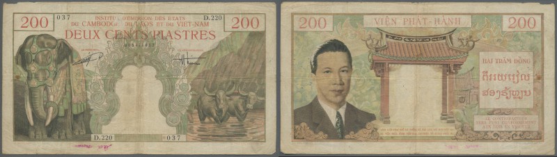 French Indochina: set of 2 notes 200 Piastres ND P. 109, both used with folds, o...