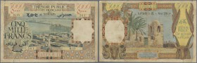 French Somaliland: 5000 Francs 1952 ”Tresor Public Cote Francaise des Somalis” P. 29, key not of the series in used condition with stained paper, mino...