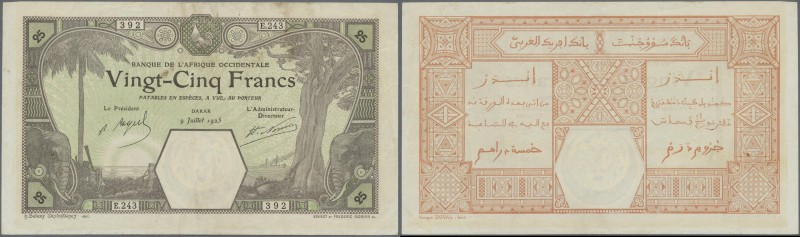 French West Africa: 25 Francs 1925 DAKAR issue P. 7Bb in used condition with lig...