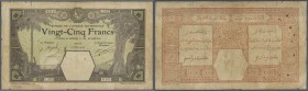 French West Africa: 25 Francs 1926 DAKAR P. 7Bc, used with stained paper, several small holes, borders worn, folded, condition: F-.