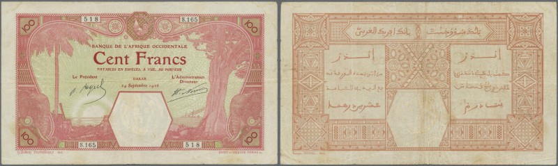 French West Africa: 100 Francs 1926 DAKAR issue 1926 P. 11Bb in used condition w...