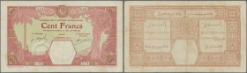 French West Africa: 100 Francs 1926 DAKAR issue 1926 P. 11Bb in used condition with folds and creases, center hole, no tears, still strongness in pape...
