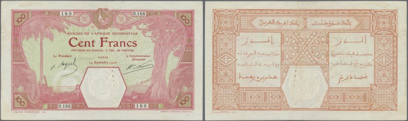French West Africa: 100 Francs 1926 DAKAR issue P. 11Bb in used condition with s...