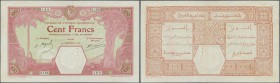 French West Africa: 100 Francs 1926 DAKAR issue P. 11Bb in used condition with stronger center fold causing small holes in paper, pinholes in paper, s...
