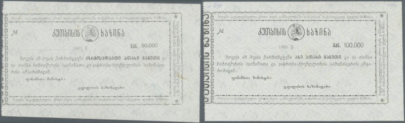 Georgia: Kutaisi Treasury 50.000 and 100.000 Rubles 1921 unsigned remainder, P.N...