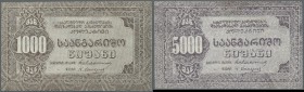 Georgia: Cooperative society of workers of Tiflis (Кооператив работников Тифлисской Экспедиции по заготовке госбумаг) 1000 and 5000 Rubles ND(1922), P...