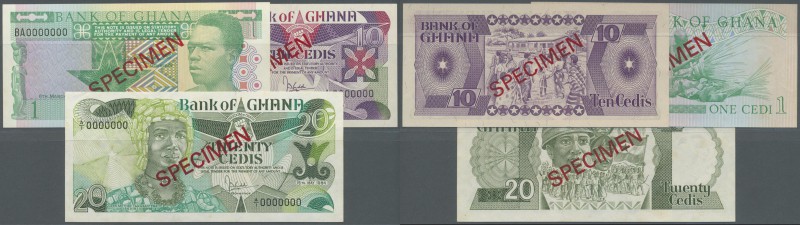Ghana: set of 3 Specimen notes containing 1, 10 and 20 Cedis Specimen 1982/84 P....