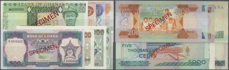 Ghana: set of 8 Specimen notes containing 20 Cedis 1982, 50 Cedis 1983, 100 Cedi...