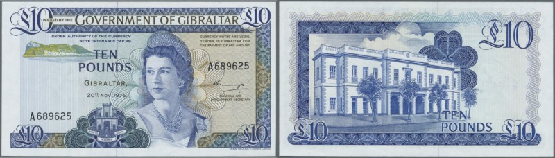 Gibraltar: 10 Pounds 1975 P. 22a, 2 very light dints at lower border, condition:...