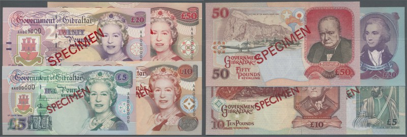 Gibraltar: set of 4 Specimen banknotes containing 5, 10, 20 and 50 Pounds 1995 P...
