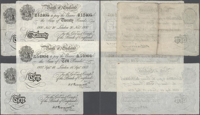 Great Britain: set with 4 Banknotes comprising 10 Pounds 1932 and 20 Pounds 1930...