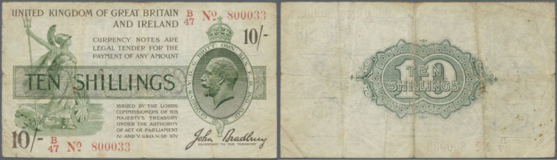 Great Britain: 10 Shillings ND P. 350b, T20 / TR6b, used with folds, light stain...