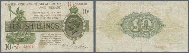 Great Britain: 10 Shillings ND(1922-23) P. 358 in used condition with several fo...
