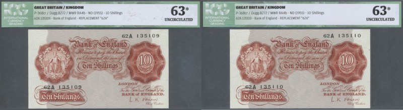 Great Britain: Set of 2 consecutive notes 10 Shillings ND(1955) P. 368cr, both I...
