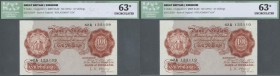 Great Britain: Set of 2 consecutive notes 10 Shillings ND(1955) P. 368cr, both ICG graded 63* UNC. (2 pcs)