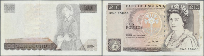 Great Britain: 10 Pounds ND Error Print of P. 379e, back side nearly completely ...
