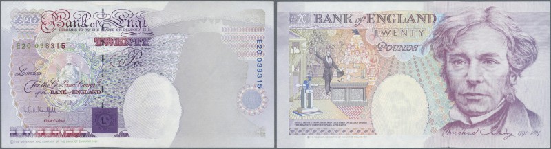 Great Britain: 20 Pounds 1991 P. 384 Error Print with missing portrait in condit...