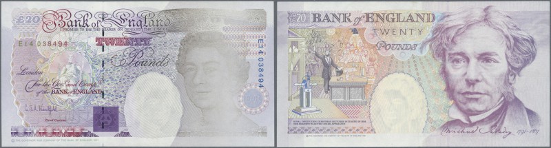 Great Britain: 20 Pounds 1991 P. 384a Error Print with missing ink at front in t...