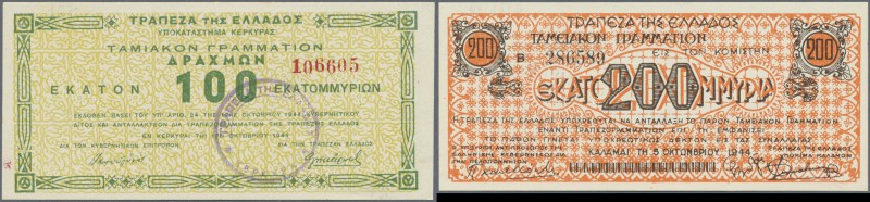 Greece: pair with 100 and 200 Million Drachmai 1944, P.156 and 161, both in perf...