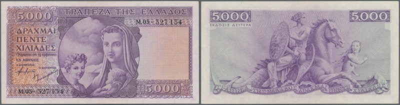 Greece: 5000 Drachmai ND(1947) P. 177, light center bend and light dints in pape...