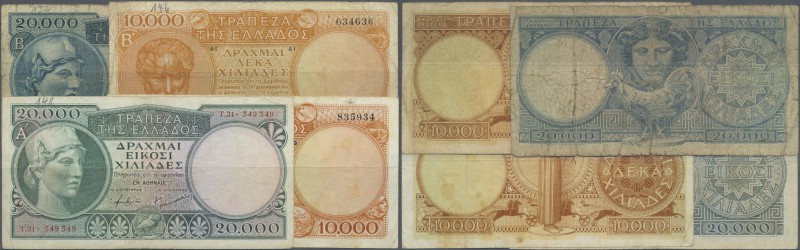 Greece: set with 4 Banknotes 20.000 Drachmai ND(1947) P.179b (F), 2 x 10.000 Dra...