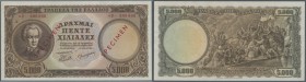 Greece: 5000 Drachmai 1950 Specimen P. 184s, zero serial numbers, red specimen overprint, light dint at upper right and lower left, condition: aUNC.