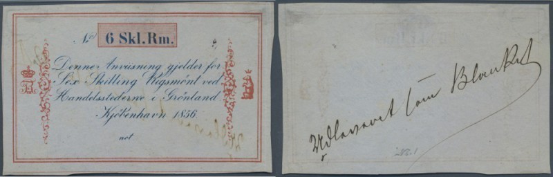 Greenland: 6 Skilling 1856 remainder P. A33r, rare note and probably unique as P...