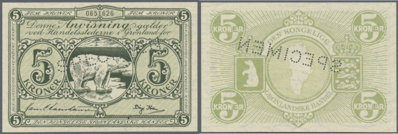 Greenland: 5 Kroner ND(1953) SPECIMEN, P.18s, tiny creases in the paper, otherwi...