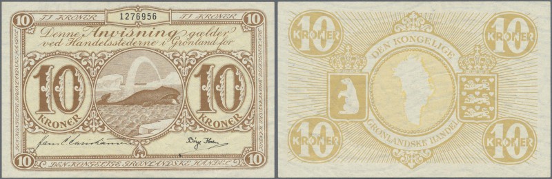 Greenland: 10 Kroner ND(1953-67), P.19 in very nice condition with a few soft fo...